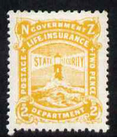 New Zealand 1944-47 Life Insurance 2d yellow (Lighthouse) unmounted mint but some foxing, SG L39