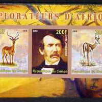 Congo 2008 Explorers of Africa #1 - David Livingstone imperf sheetlet containing 3 values unmounted mint