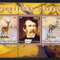 Congo 2008 Explorers of Africa #1 - David Livingstone perf sheetlet containing 3 values cto used