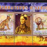 Congo 2008 Explorers of Africa #3 - Mary Henrietta KIngsley perf sheetlet containing 3 values cto used