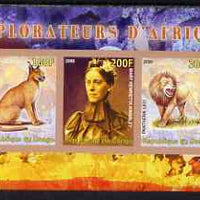 Congo 2008 Explorers of Africa #3 - Mary Henrietta KIngsley imperf sheetlet containing 3 values unmounted mint