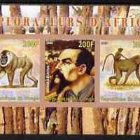 Congo 2008 Explorers of Africa #5 - Richard Burton imperf sheetlet containing 3 values unmounted mint