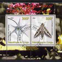 Congo 2008 Butterflies & Orchids #1 perf sheetlet containing 2 values cto used