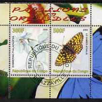 Congo 2008 Butterflies & Orchids #2 perf sheetlet containing 2 values cto used