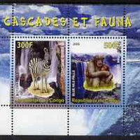 Congo 2008 Waterfalls & Animals (Zebra & Monkey) perf sheetlet containing 2 values unmounted mint