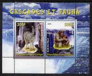 Congo 2008 Waterfalls & Animals (Zebra & Monkey) perf sheetlet containing 2 values unmounted mint