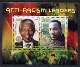 Congo 2008 Nobel Peace Prize Winners - Mandela & Martin Luther King perf sheetlet containing 2 values cto used