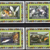 St Thomas & Prince Islands 2007 Owls & Fauna set of 4 imperf deluxe sheetlets unmounted mint