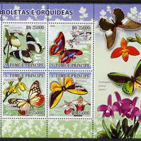 St Thomas & Prince Islands 2008 Orchids & Butterflies perf sheetlet containing 4 values unmounted mint. Note this item is privately produced and is offered purely on its thematic appeal