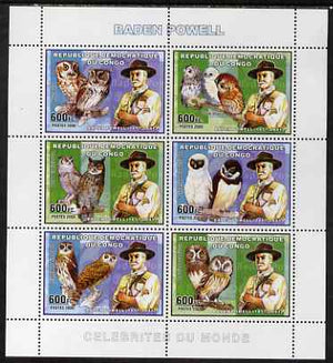 Congo 2006 Lord Baden Powell with Owls perf sheetlet containing 6 values unmounted mint