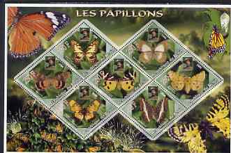 Benin 2006 Butterflies perf sheetlet containing 7 diamond shaped values (each with portrait of Baden Powell) unmounted mint