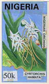 Nigeria 1993 Orchids - original hand-painted artwork for 50k value (Cyrtorchis hamata) on board 5