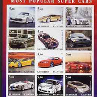 Kalmikia Republic 2001 Most Popular Super Cars imperf sheetlet containing 12 values unmounted mint