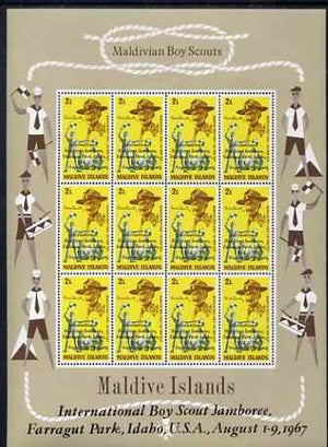 Maldive Islands 1968 First Anniversary of Scouts Jamboree opt on 2L value in complete sheetlet of 12 unmounted mint SG 284