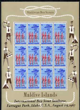 Maldive Islands 1968 First Anniversary of Scouts Jamboree opt on 3L value in complete sheetlet of 12 unmounted mint SG 285