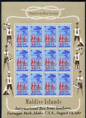 Maldive Islands 1968 First Anniversary of Scouts Jamboree opt on 3L value in complete sheetlet of 12 unmounted mint SG 285