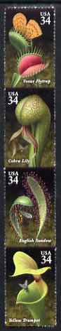 United States 2001 Carnivorour Plants strip of 4 self adhesive unmounted mint SG 4000a