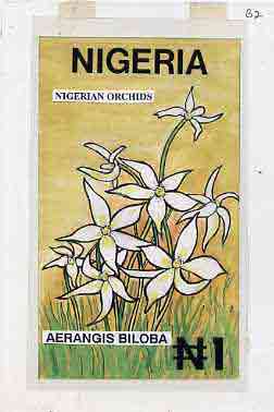 Nigeria 1993 Orchids - original hand-painted artwork for N1 value (Aerangis biloba) by Godrick N Osuji on card 5