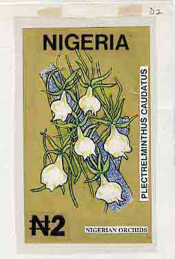 Nigeria 1993 Orchids - original hand-painted artwork for N2 value (Plectrelminthus caudatus) by Godrick N Osuji on card 5