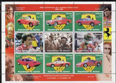 Guinea - Conakry 1998 Ferrari perf sheetlet containing 9 values unmounted mint. Note this item is privately produced and is offered purely on its thematic appeal