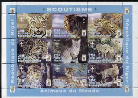 Niger Republic 1998 Animals of the World - Big Cats perf sheetlet containing 9 values (each with Scouts Logo) unmounted mint. Note this item is privately produced and is offered purely on its thematic appeal