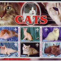 Somalia 2003 Domestic Cats perf sheetlet containing 6 values each with Scout Logo unmounted mint. Note this item is privately produced and is offered purely on its thematic appeal