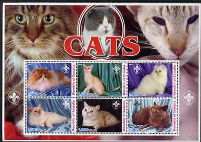 Somalia 2003 Domestic Cats perf sheetlet containing 6 values each with Scout Logo unmounted mint. Note this item is privately produced and is offered purely on its thematic appeal