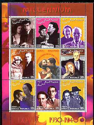 Somalia 2000 Love 1930-40 (Personalities) perf sheetlet containing set of 8 values plus label unmounted mint