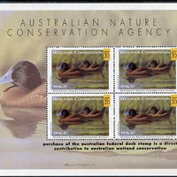 Cinderella - Australian Nature Conservation Agency 1996-97 Wetlands Conservation m/sheet containing 4 x $15 stamps showing Blue-Billed Duck (value tablets in yellow) unmounted mint*