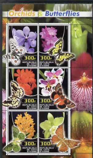 Ivory Coast 2003 Orchids & Butterflies perf sheetlet containing set of 6 values unmounted mint