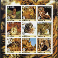 Angola 2002 Owls imperf sheetlet containing 9 values each with Scouts Logo, unmounted mint. Note this item is privately produced and is offered purely on its thematic appeal