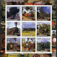 Somaliland 2002 Steam Trains #1 imperf sheetlet containing set of 9 values each with Scout Logo unmounted mint. Note this item is privately produced and is offered purely on its thematic appeal