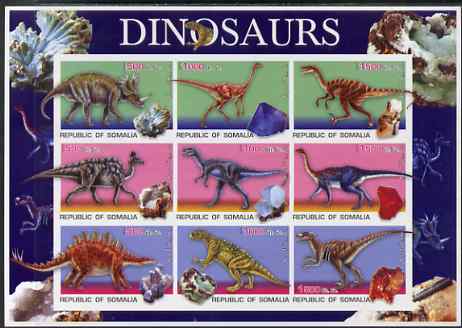 Somalia 2003 Dinosaurs & Minerals imperf sheetlet containing 9 values unmounted mint. Note this item is privately produced and is offered purely on its thematic appeal