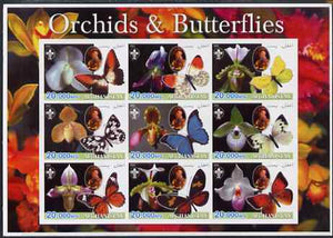 Afghanistan 2003 Orchids & Butterflies (with baden Powell) imperf sheetlet containing 9 values unmounted mint. Note this item is privately produced and is offered purely on its thematic appeal, it has no postal validity