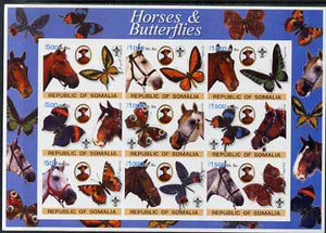 Somalia 2003 Horses & Butterflies (also showing Baden Powell and Scout & Guide Logos) imperf sheetlet containing 9 values unmounted mint. Note this item is privately produced and is offered purely on its thematic appeal