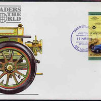 St Vincent 1985 Cars #3 (Leaders of the World) 1c Lancia Aprilia (1937) - imperforate se-tenant pair on illustrated cover with first day cancellation, as SG 862a very few imperfs are known on cover