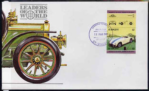 St Vincent 1985 Cars #3 (Leaders of the World) $2 Cunningham C-5R (1953) - imperforate se-tenant pair on illustrated cover with first day cancellation, as SG 866a very few imperfs are known on cover