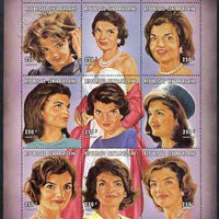 Central African Republic 1997 Homage to Jackie Kennedy perf sheetlet containing 9 values unmounted mint. Note this item is privately produced and is offered purely on its thematic appeal