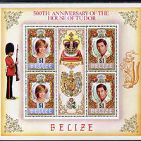 Belize 1984 Diana & Charles perf sheetlet containing 4 values plus label (from 500th Anniversary of House of Tudor) unmounted mint, SG 803-4