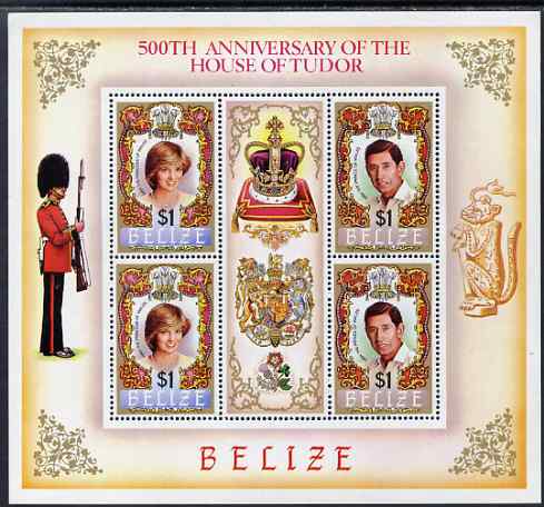 Belize 1984 Diana & Charles perf sheetlet containing 4 values plus label (from 500th Anniversary of House of Tudor) unmounted mint, SG 803-4