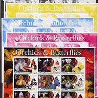 Afghanistan 2003 Orchids & Butterflies (with baden Powell) sheetlet containing 9 values - the set of 5 imperf progressive proofs comprising the 4 individual colours plus all 4-colour composite, unmounted mint