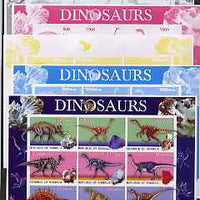 Somalia 2003 Dinosaurs & Minerals sheetlet containing 9 values - the set of 5 imperf progressive proofs comprising the 4 individual colours plus all 4-colour composite, unmounted mint