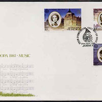 Jersey 1985 Europa - Music Year set of 3 on illustrated cover with first day cancels SG 357-9