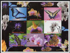 Chad 2008 Butterflies & Orchids imperf sheetlet containing set of 9 values unmounted mint