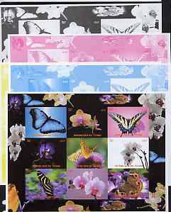 Chad 2008 Butterflies & Orchids sheetlet containing set of 9 values - the set of 5 imperf progressive proofs comprising the 4 individual colours plus all 4-colour composite, unmounted mint.