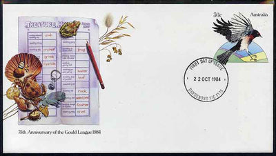 Australia 1984 75th Anniversary of Gould League 30c postal stationery envelope (Bird, Frog, Shells etc) with first day cancellation