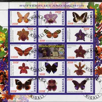 Rwanda 2009 Butterflies & Orchids perf sheetlet containing 14 values plus label showing Baden Powell, fine cto used