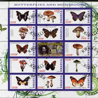 Rwanda 2009 Butterflies & Fungi perf sheetlet containing 14 values plus label showing Baden Powell, fine cto used