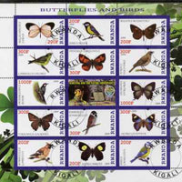 Rwanda 2009 Butterflies & Birds perf sheetlet containing 14 values plus label showing Baden Powell, fine cto used