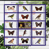 Rwanda 2009 Butterflies & Birds perf sheetlet containing 14 values plus label showing Baden Powell, unmounted mint